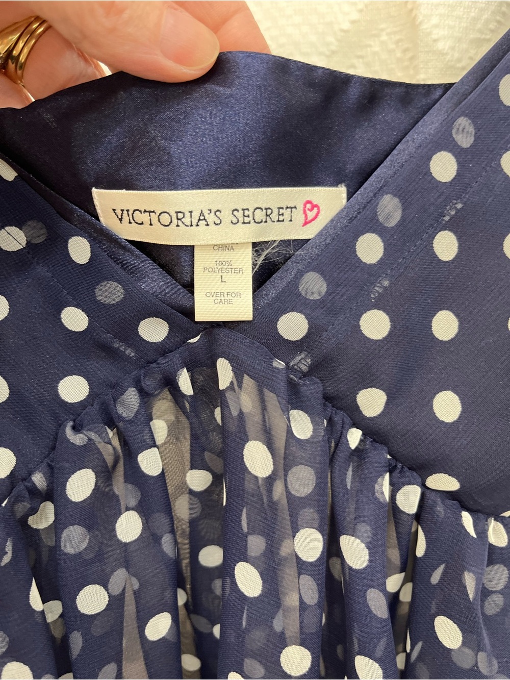 Victoria's Secret Navy and White Polka Dot Blouse with Sheer Panels